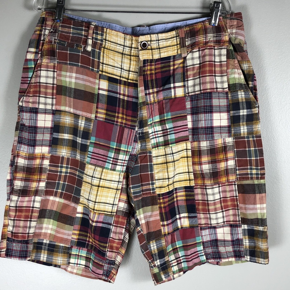 J Crew Men's 34 Multicolor Plaid Patchwork Field Short Chino Casual Shorts